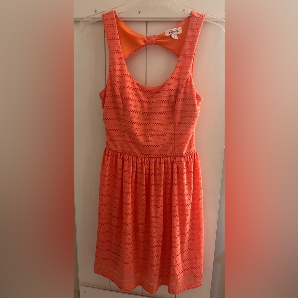Candie's Coral Eyelet Midi Dress with Back Bow